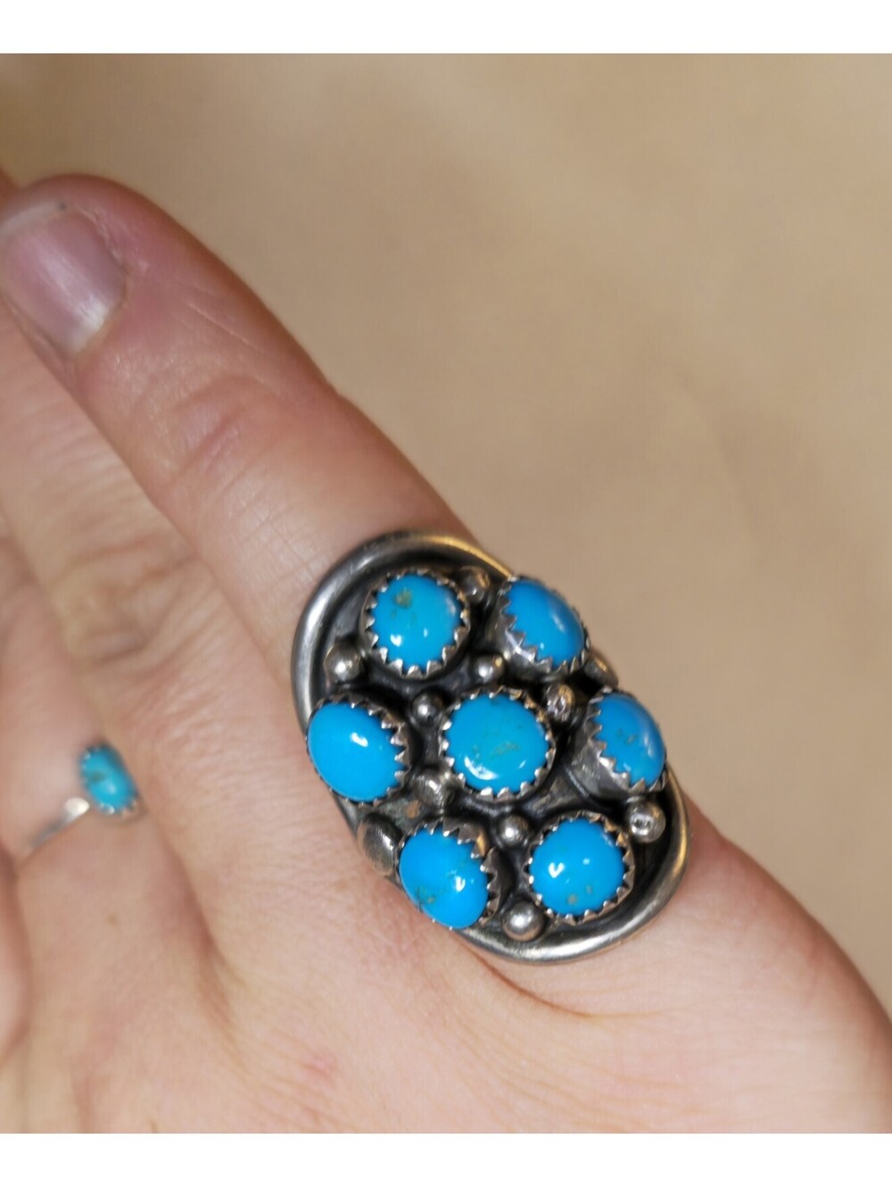 Sterling Silver 925 Ring Vintage Native American Navajo Blue Turquoise, Size 6.5